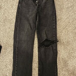 Women's Black Distressed Levi's Wedgie Straight-Leg Jeans